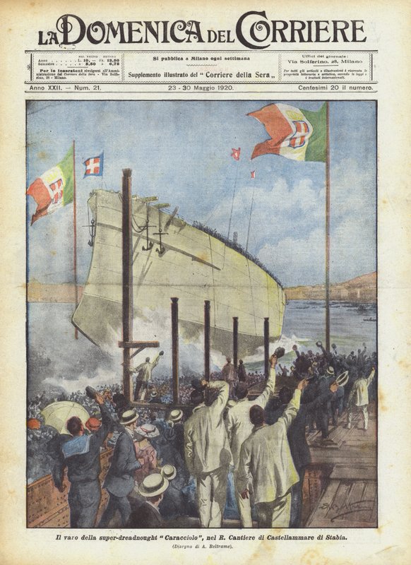 Premiera superdrednota Caracciolo w R Cantiere di Castellammare di Stabia autorstwa Achille Beltrame