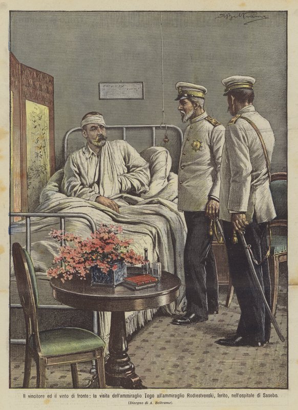 Zwycięzca i przegrany z przodu, wizyta admirała Togo u admirała Rodiestvenskiego? autorstwa Achille Beltrame