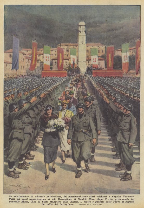 W atmosferze żywego patriotyzmu w Caprino Veronese odbyło się 26 ślubów autorstwa Achille Beltrame