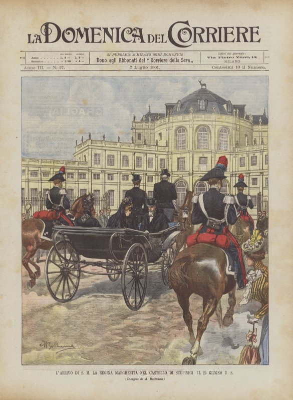Przybycie Jej Królowej Małgorzaty do Zamku Stupinigi w dniu 25 czerwca US autorstwa Achille Beltrame