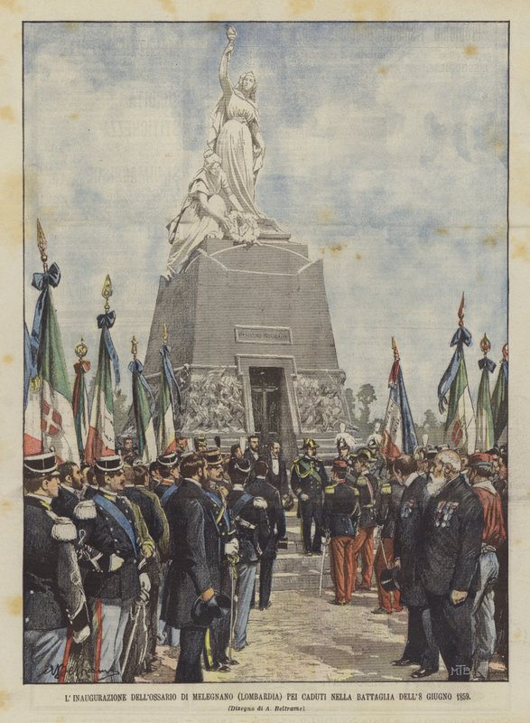 Inauguracja Ossario Di Melegnano (Lombardia) dla poległych w bitwie 8 czerwca 1859 autorstwa Achille Beltrame