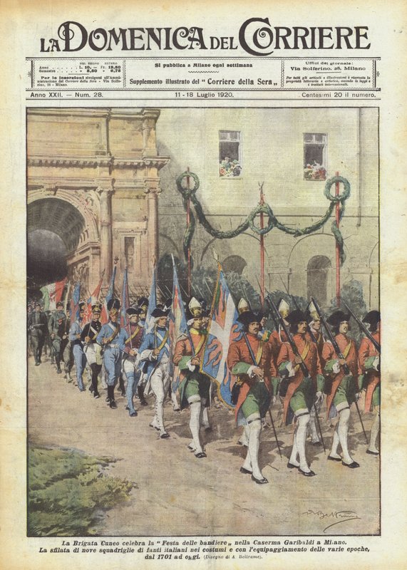 Brygada Cuneo świętuje Festiwal Flagi w koszarach Garibaldiego w Mediolanie autorstwa Achille Beltrame