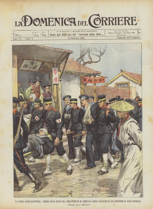 Wojna rosyjsko-japońska, rosyjscy marynarze ranni w walce z Chemulpo (Korea) przetransportowani? autorstwa Achille Beltrame