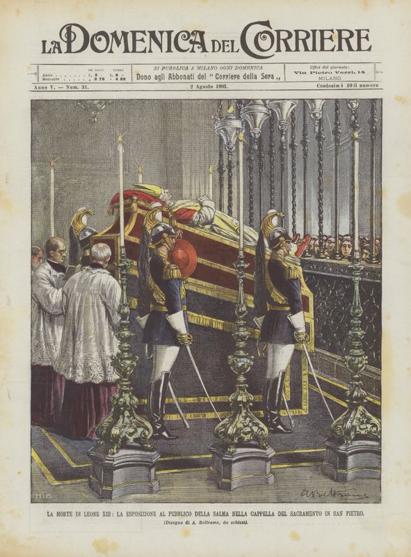 Śmierć Leona XIII, publiczne wystawienie ciała w kaplicy sakramentu w San Pietro autorstwa Achille Beltrame