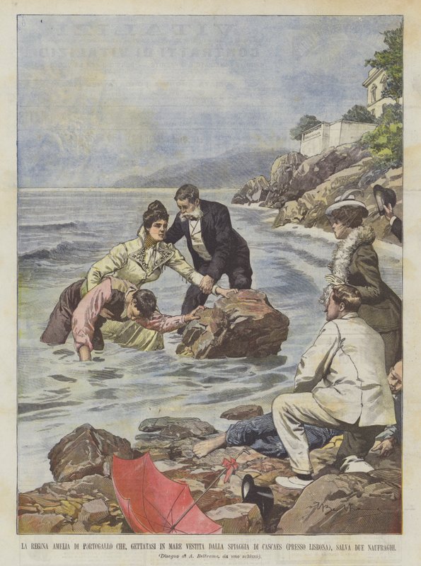 Królowa Portugalii Amelia Która, wrzucona do morza, ubrana przez plażę Cascaes? autorstwa Achille Beltrame