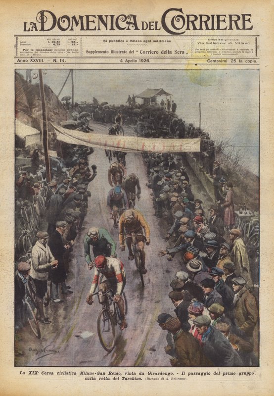 XIX wyścig kolarski Mediolan-San Remo, wygrany przez Girardengo autorstwa Achille Beltrame