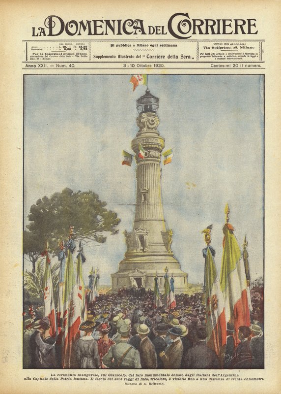 Ceremonia inauguracji na wzgórzu Janikulum monumentalnej latarni morskiej podarowanej przez Włochów z Argentyny? autorstwa Achille Beltrame