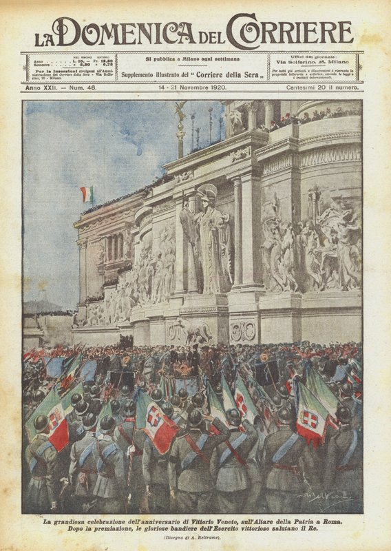 Wspaniałe obchody rocznicy Vittorio Veneto na Altare della Patria w Rzymie autorstwa Achille Beltrame