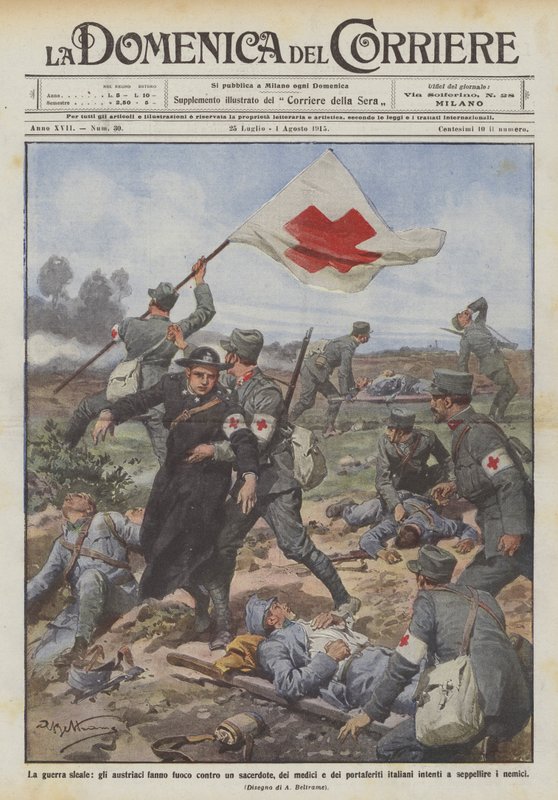 Niesprawiedliwa wojna, Austriacy strzelają do księdza, lekarzy i tragarzy? autorstwa Achille Beltrame