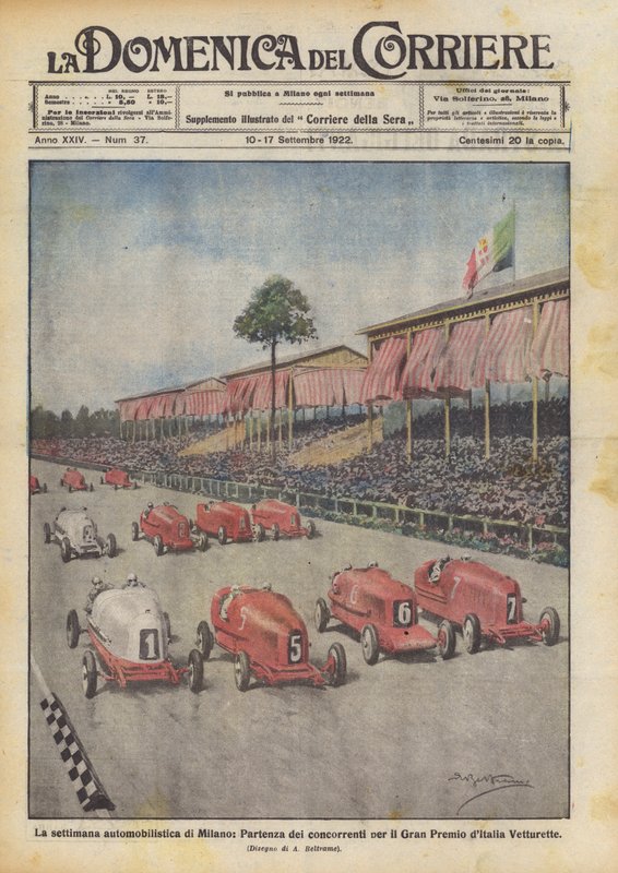Milan Motor Week, wyjazd zawodników na Grand Prix Włoch Vetturette autorstwa Achille Beltrame