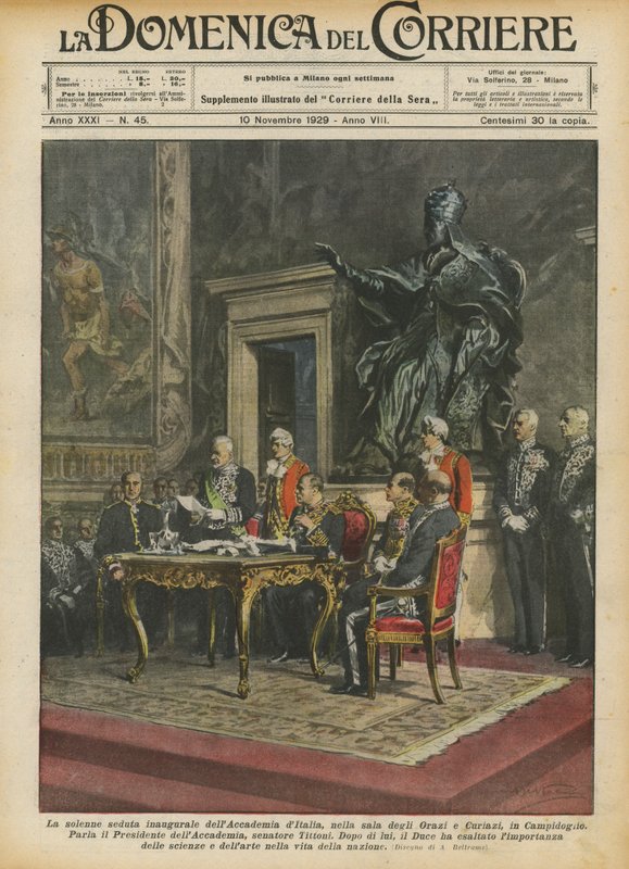 Uroczysta sesja inauguracyjna Akademii Włoskiej w sali Orazi i Curiazi na Kapitolu autorstwa Achille Beltrame