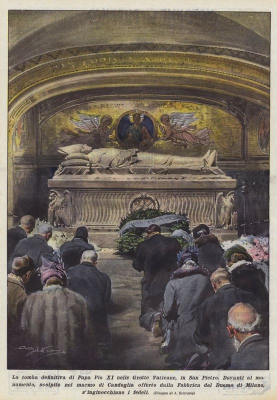 Ostateczny grób papieża Piusa XI w Grotach Watykańskich w San Pietro autorstwa Achille Beltrame