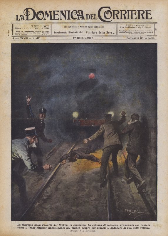 Tragedia w galerii Ricken w Szwajcarii autorstwa Achille Beltrame