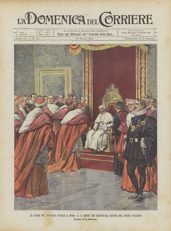 Uroczystości Jubileusz Papieski Pel w Rzymie SS Leone XIII otrzymuje pozdrowienia od Świętego Kolegium autorstwa Achille Beltrame