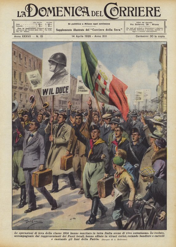 Operacje wojskowe klasy 1914 wzbudziły w całych Włoszech sceny żywego entuzjazmu autorstwa Achille Beltrame