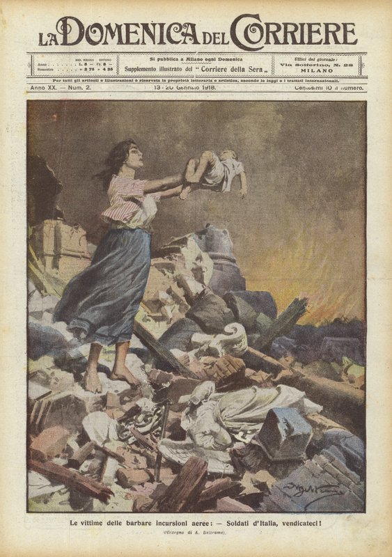 Ofiary barbarzyńskich nalotów, żołnierze Włoch, pomścijcie nas! autorstwa Achille Beltrame