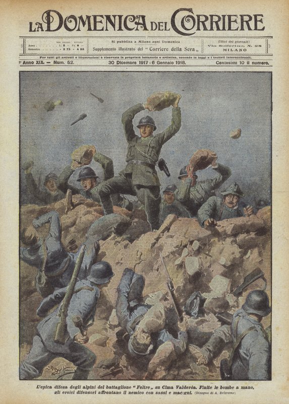 Lepic obrona Alpini batalionu Feltre na Cima Valderoa autorstwa Achille Beltrame