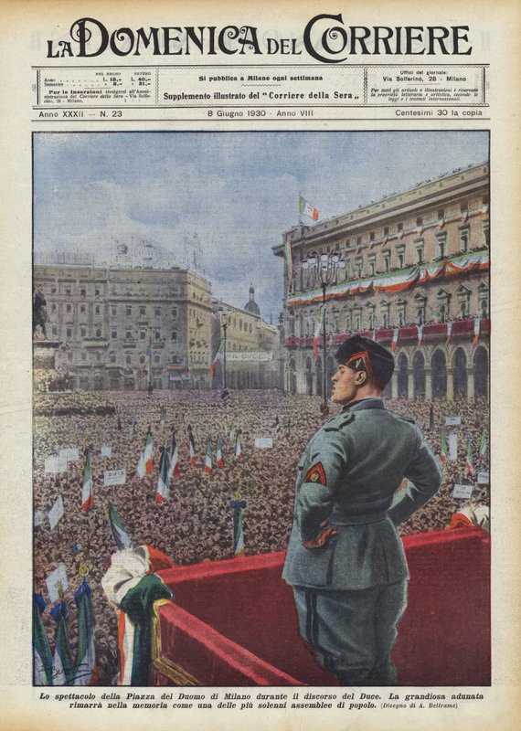 Spektakl na Piazza del Duomo w Mediolanie podczas przemówienia Duce autorstwa Achille Beltrame