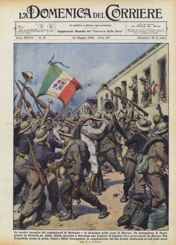 Historyczne spotkanie bojowników Badoglio i Graziani w rejonie Harrar autorstwa Achille Beltrame
