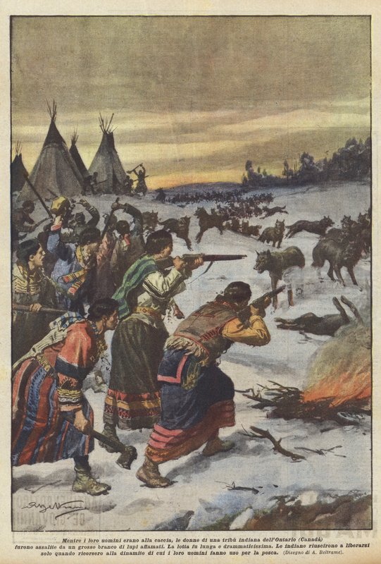 Kiedy ich mężczyźni polowali, kobiety z plemienia Indian Ontario (Kanada) były? autorstwa Achille Beltrame