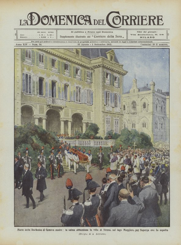 Śmierć matki księżnej Genui, ciało opuszcza willę Stresa nad jeziorem Maggiore? autorstwa Achille Beltrame
