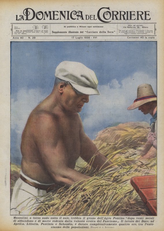 Czy Mussolini, bez koszuli w słońcu, młóci pszenicę Agro Pontino po dwudziestu wiekach? autorstwa Achille Beltrame