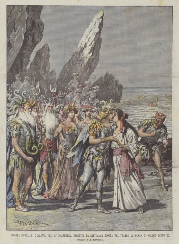 Musical Novita, Oceana, By M ° Smareglia, wystawiony w zeszłym tygodniu w teatrze La Scala w Mediolanie (Akt II) autorstwa Achille Beltrame