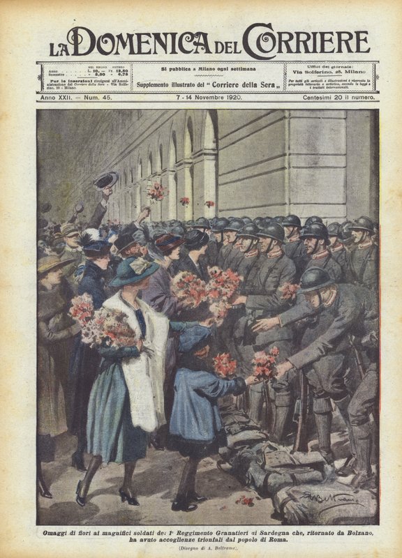 Kwiatowe hołdy dla wspaniałych żołnierzy 1. Pułku Grenadierów Sardynii? autorstwa Achille Beltrame