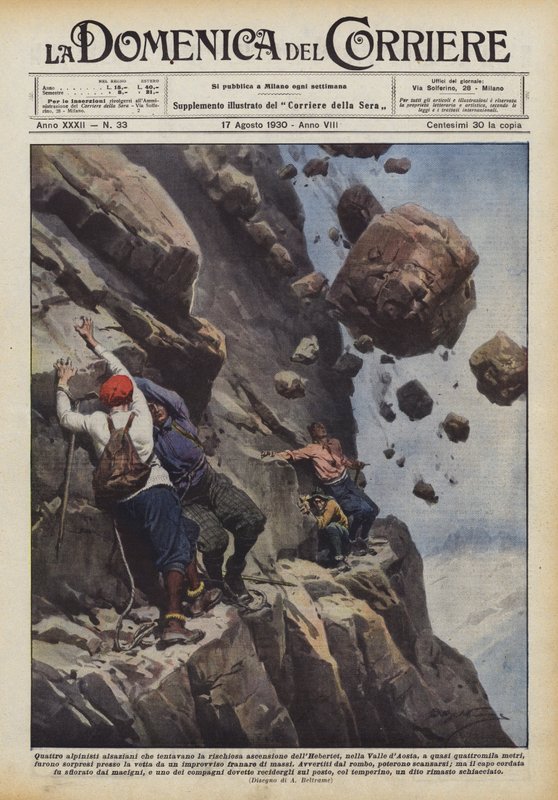 Czterech alzackich alpinistów próbuje ryzykownego wejścia na Hebertet? autorstwa Achille Beltrame