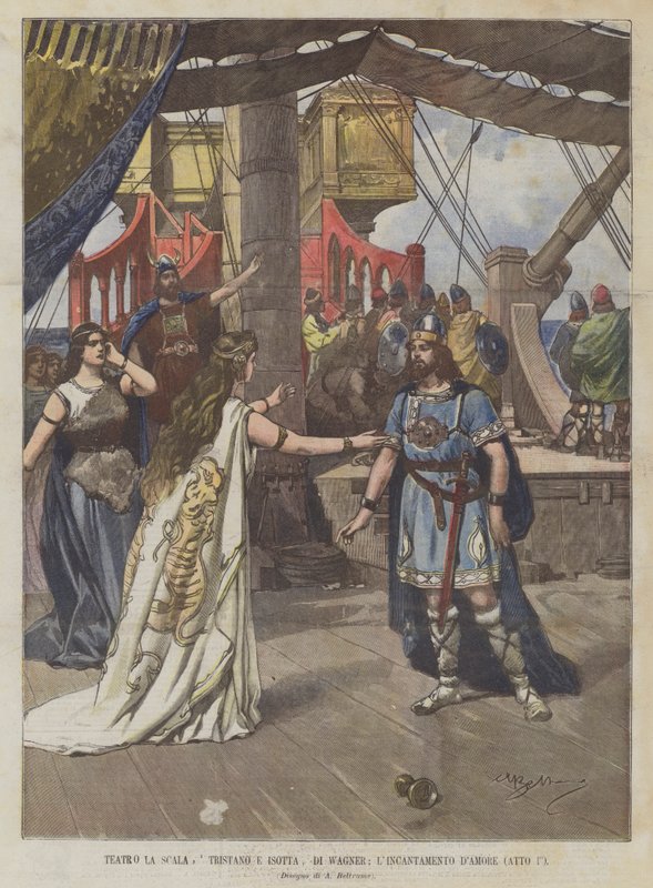 Teatr La Scala, Tristan i Izolda, reż. Wagner; Zaklęcie miłości (Akt I) autorstwa Achille Beltrame