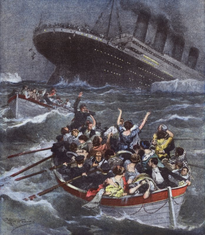Okropna katastrofa morska, największy liniowiec oceaniczny Titanic tonie z 1600 osobami? autorstwa Achille Beltrame