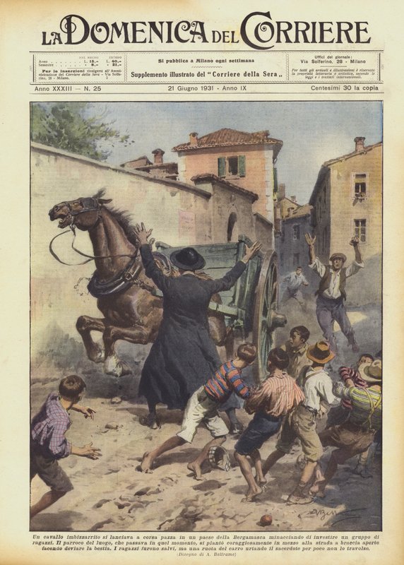 Czy zbiegły koń biegał szaleńczo w wiosce w rejonie Bergamo, grożąc? autorstwa Achille Beltrame