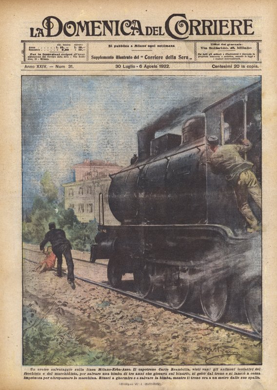 Bohaterski ratunek na linii Mediolan-Erba-Asso autorstwa Achille Beltrame