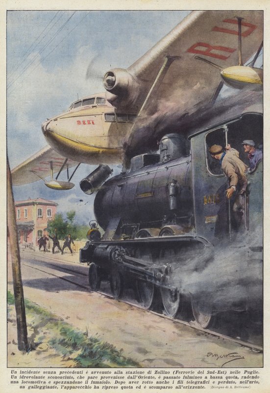 Bezprecedensowy wypadek miał miejsce na stacji Zollino (Ferrovie del Sud-Est) w Apulii autorstwa Achille Beltrame