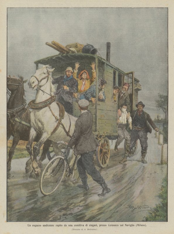 Jedenastolatek porwany przez grupę Cyganów niedaleko Cernusco sul Naviglio (Mediolan) autorstwa Achille Beltrame