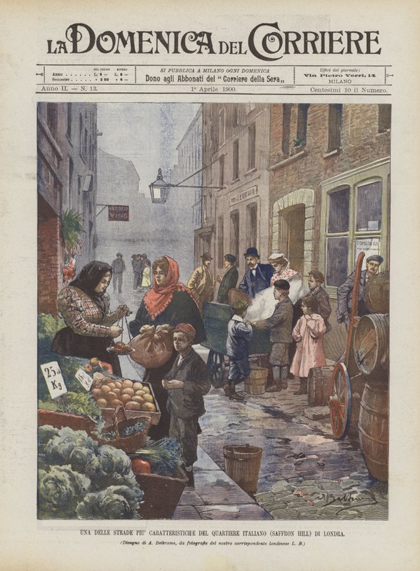 Jedna z najbardziej charakterystycznych ulic dzielnicy włoskiej (Saffron Hill) Londynu autorstwa Achille Beltrame