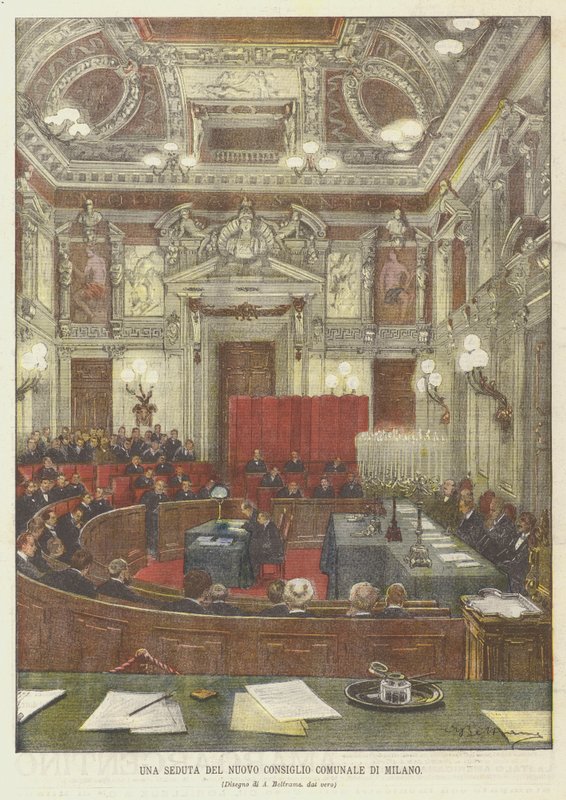 Sesja nowej rady miejskiej Mediolanu autorstwa Achille Beltrame
