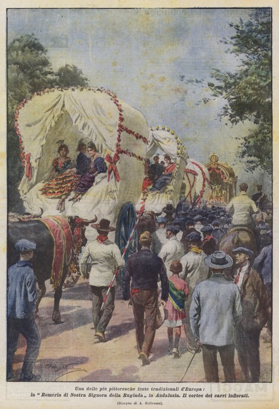 Jeden z najbardziej malowniczych tradycyjnych festiwali w Europie, Romeria Matki Bożej Rosy w Andaluzji autorstwa Achille Beltrame