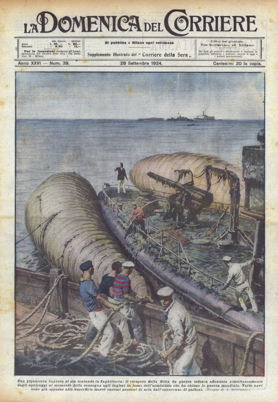 Czy w Anglii próbuje się gigantycznego przedsięwzięcia, odzyskania niemieckiej floty wojennej? autorstwa Achille Beltrame