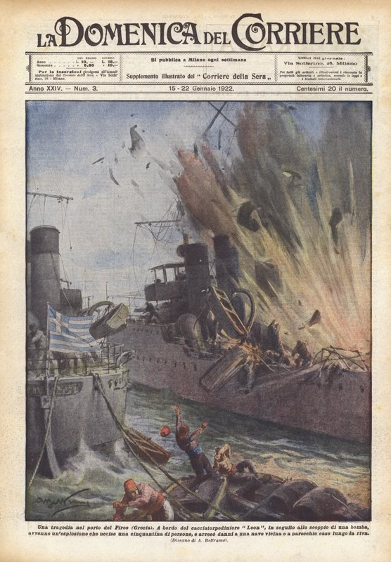 Tragedia w porcie w Pireusie (Grecja) autorstwa Achille Beltrame