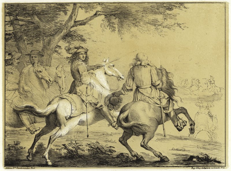 Król Ludwik XIV po klęsce wojsk hiszpańskich w pobliżu Kanału Brugii w 1667 autorstwa Adam Frans van der Meulen