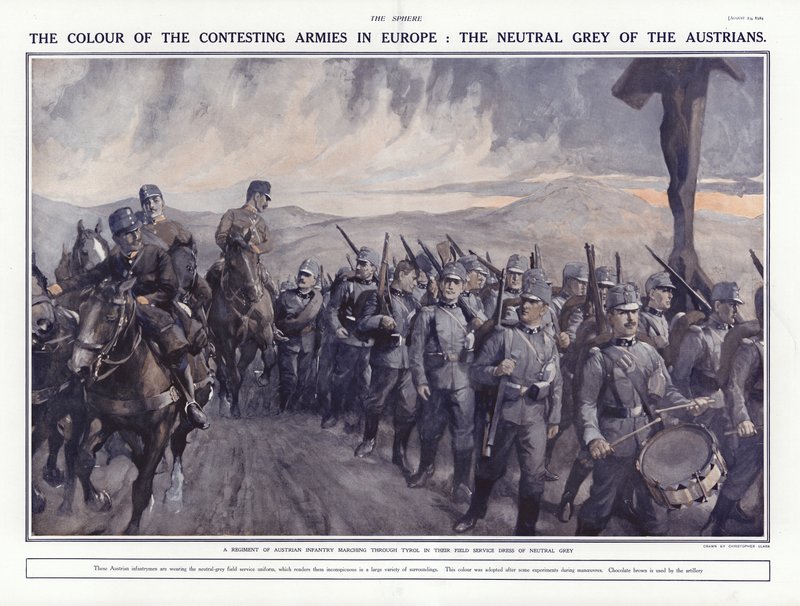 Żołnierze austriaccy maszerujący przez Tyrol, I wojna światowa, 1914 autorstwa Addison Thomas Millar