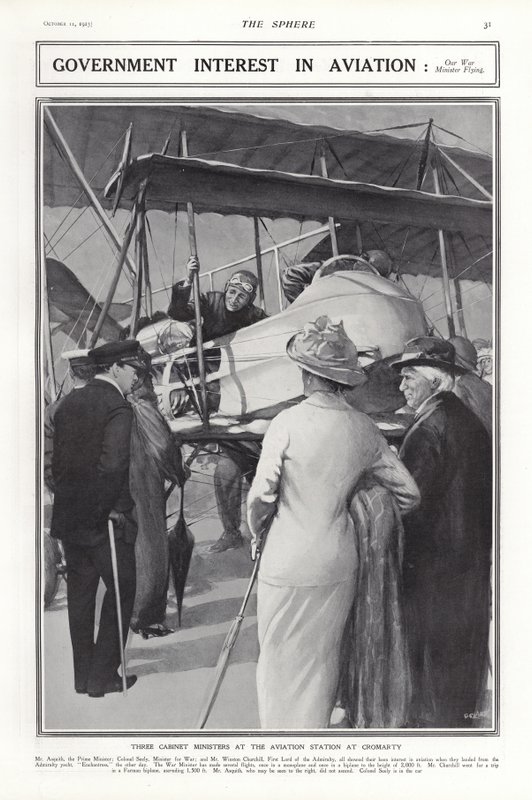 Pułkownik J.A.B. Seely, sekretarz stanu ds. wojny, pilotuje samolot, stacja lotnicza Cromarty, Szkocja, 1913 r. autorstwa Addison Thomas Millar