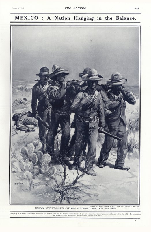 Meksykańscy rewolucjoniści niosący rannego mężczyznę z pola, 1914 autorstwa Addison Thomas Millar