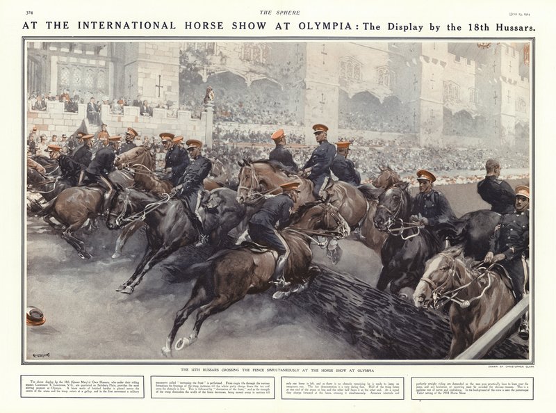 Pokaz 18 Huzarów na Międzynarodowym Pokazie Koni w Olimpii, Londyn, 1914 autorstwa Addison Thomas Millar