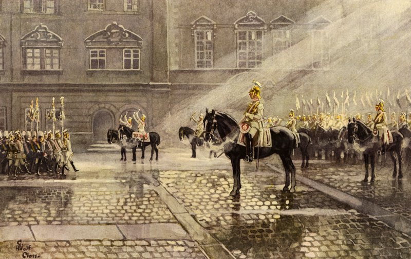 Szwadron z łożyskami standardowymi Gardes du Corps, ochroniarz niemieckiego cesarza (kolor lito) autorstwa Adolf Closs