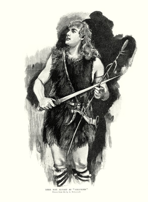 Niemiecki tenor Max Alvary jako Siegfried w operze Die Walkure Ryszarda Wagnera w Royal Opera House, Covent Garden, Londyn (lito) autorstwa Adolphe Birkenruth