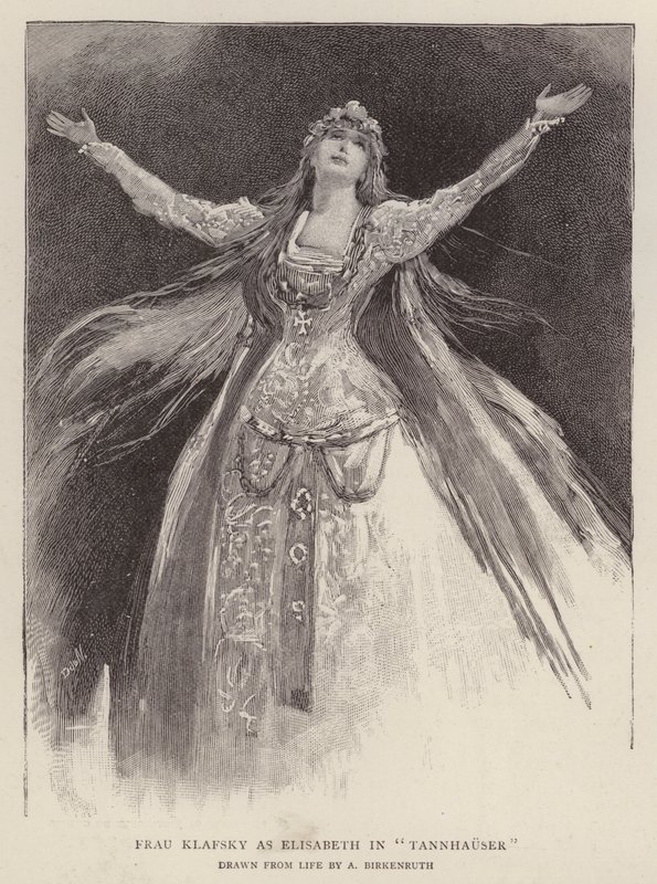 Węgierska sopranistka Katharina Klafsky jako Elisabeth w operze Tannhauser Ryszarda Wagnera w Royal Opera House, Covent Garden, Londyn autorstwa Adolphe Birkenruth