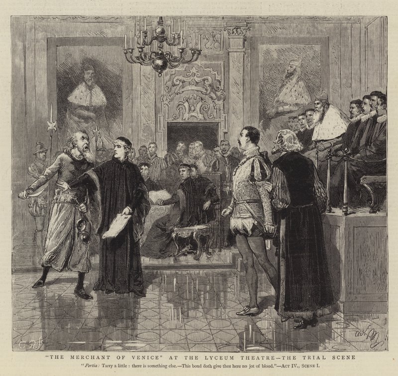 Kupiec wenecki w Teatrze Liceum, Scena Procesu autorstwa Adrien Emmanuel Marie