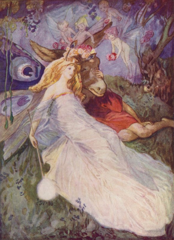 Shakespeare: Dno i królowa wróżek, Sen nocy letniej, Akt IV, Scena I (litografia kolorowa) autorstwa Albert Edward Jackson